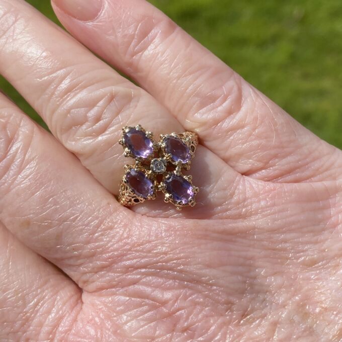 Ornate Amethyst Ring in 9ct Gold