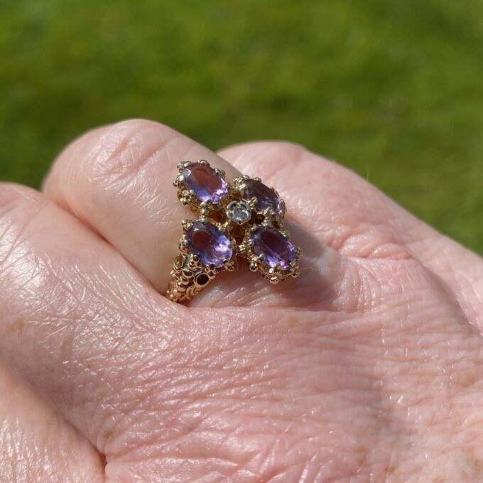 Ornate Amethyst Ring in 9ct Gold