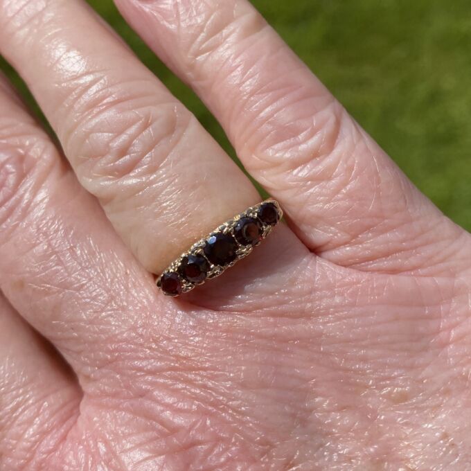 Graduating Garnet Five Stone Ring in 9ct Gold