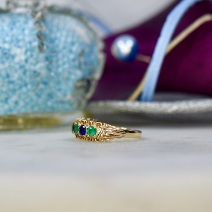 Sapphire & Emerald Ring in 9ct Gold