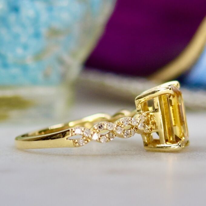 Citrine & Diamond Ring in 14ct Gold