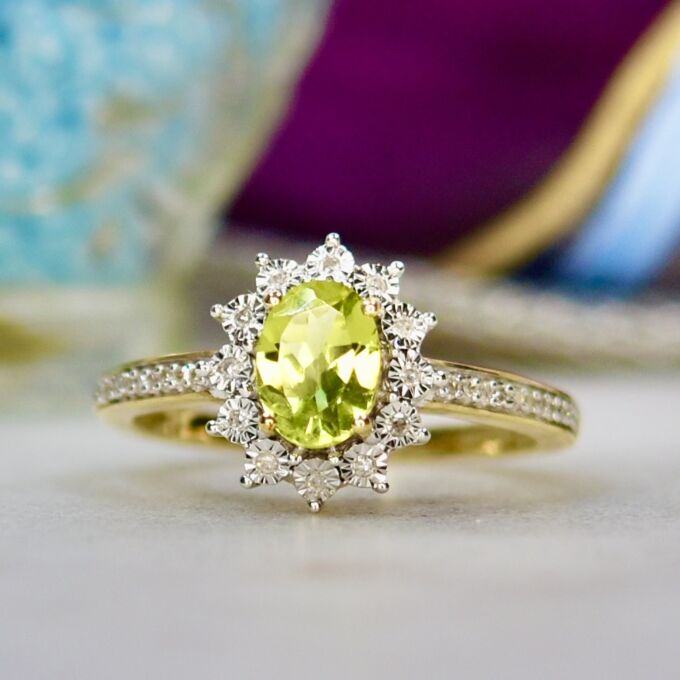 Peridot & Diamond Ring in 10ct Gold