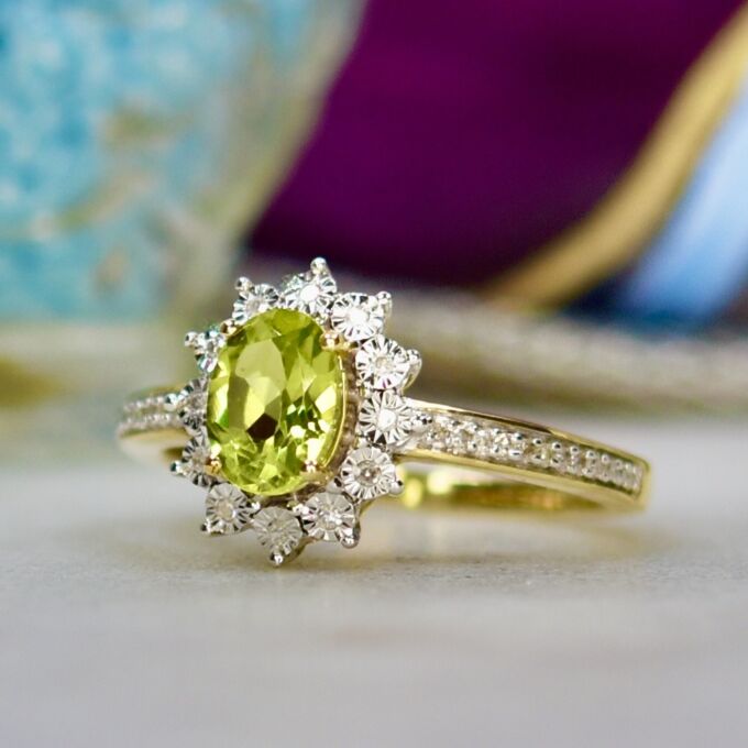Peridot & Diamond Ring in 10ct Gold