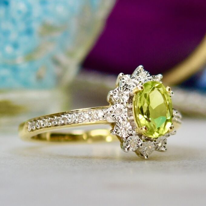 Peridot & Diamond Ring in 10ct Gold