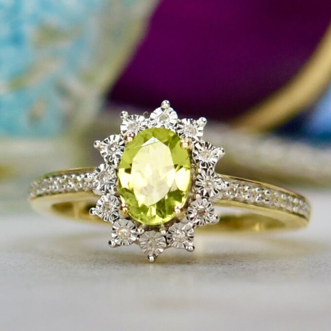 Peridot & Diamond Ring in 10ct Gold