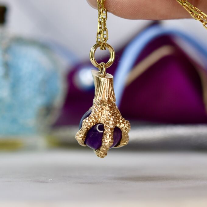 Claw Talon with Amethyst Ball in 9ct Gold
