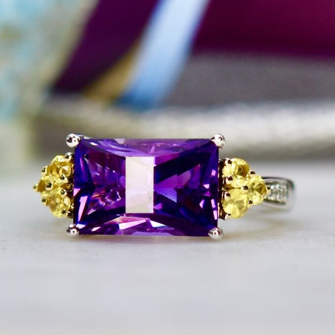 Fancy Amethyst, Sapphire & Diamond Ring in 18ct White Gold