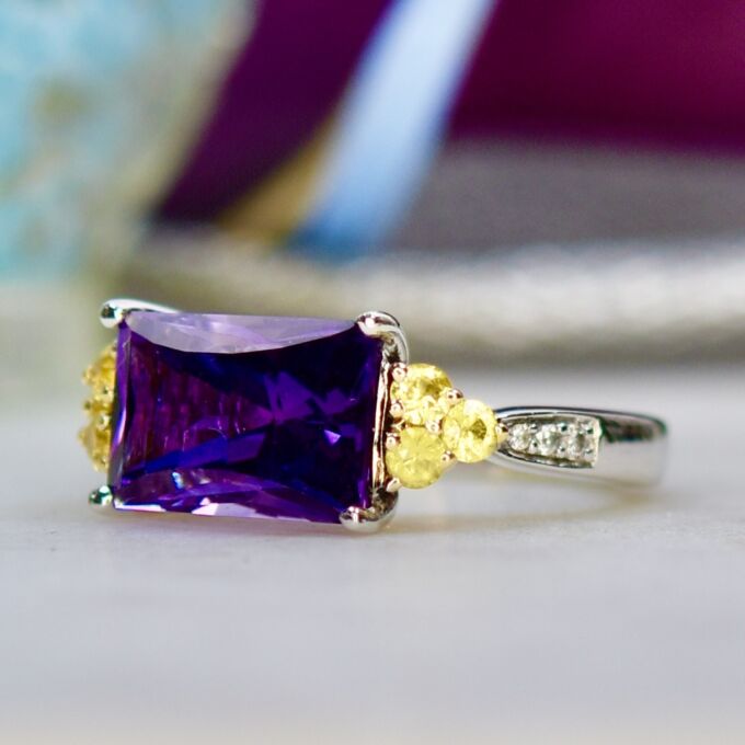 Fancy Amethyst, Sapphire & Diamond Ring in 18ct White Gold