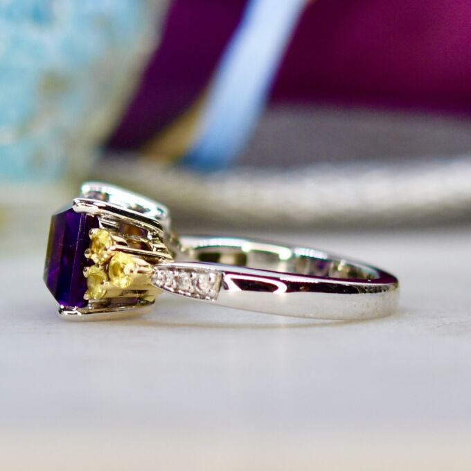 Fancy Amethyst, Sapphire & Diamond Ring in 18ct White Gold
