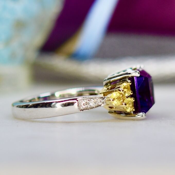 Fancy Amethyst, Sapphire & Diamond Ring in 18ct White Gold