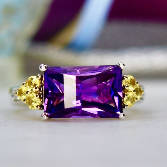 Fancy Amethyst, Sapphire & Diamond Ring in 18ct White Gold