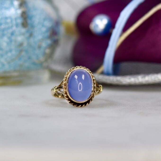 Blue Chalcedony Ring in 9ct Gold