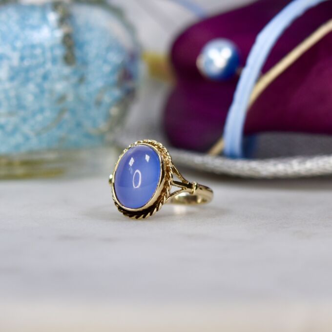 Blue Chalcedony Ring in 9ct Gold