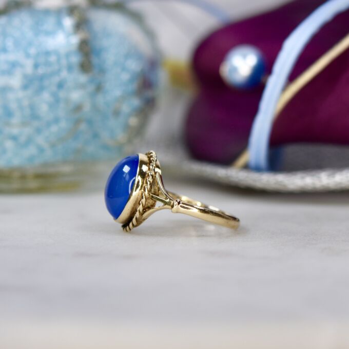 Blue Chalcedony Ring in 9ct Gold