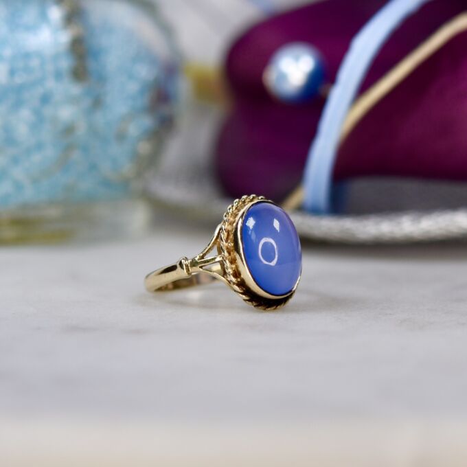 Blue Chalcedony Ring in 9ct Gold