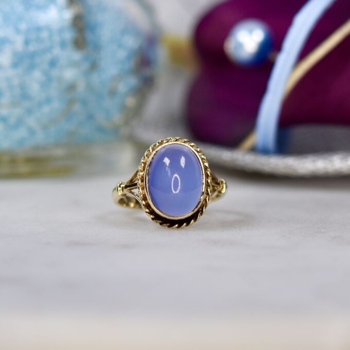 Blue Chalcedony Ring in 9ct Gold