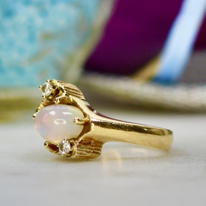 Ethiopian Opal & Diamond Ring in 14ct Gold