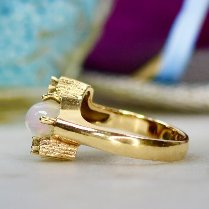 Ethiopian Opal & Diamond Ring in 14ct Gold