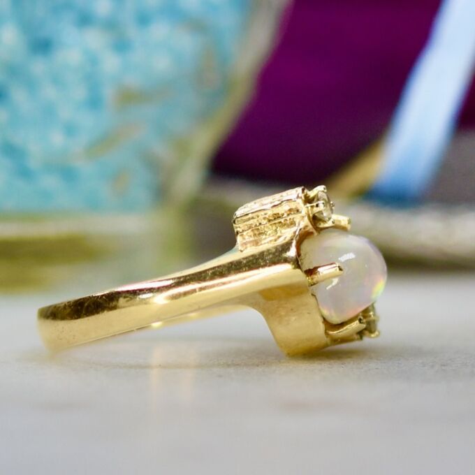 Ethiopian Opal & Diamond Ring in 14ct Gold