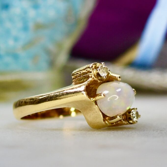 Ethiopian Opal & Diamond Ring in 14ct Gold