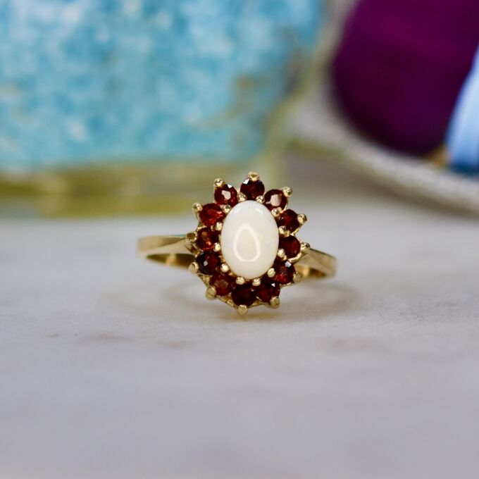 Opal & Garnet Cluster Ring in 9ct Gold