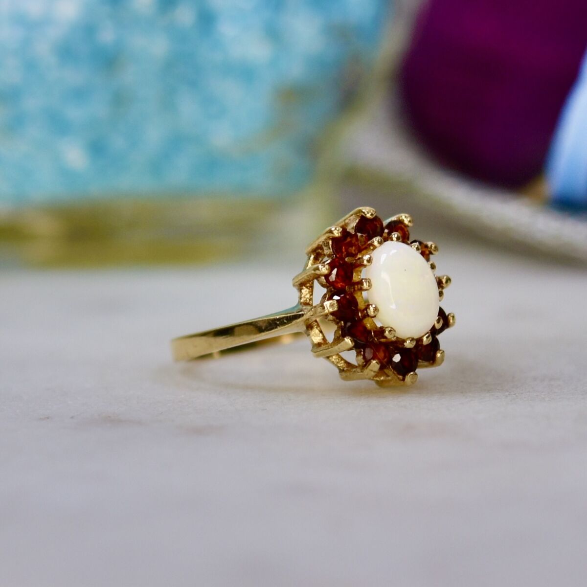 Vintage opal store and garnet ring