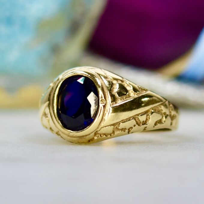 Synthetic Blue Sapphire Ring in 9ct Gold