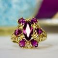 Rhodolite Garnet Cluster Ring in 10ct Gold