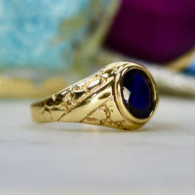 Synthetic Blue Sapphire Ring in 9ct Gold