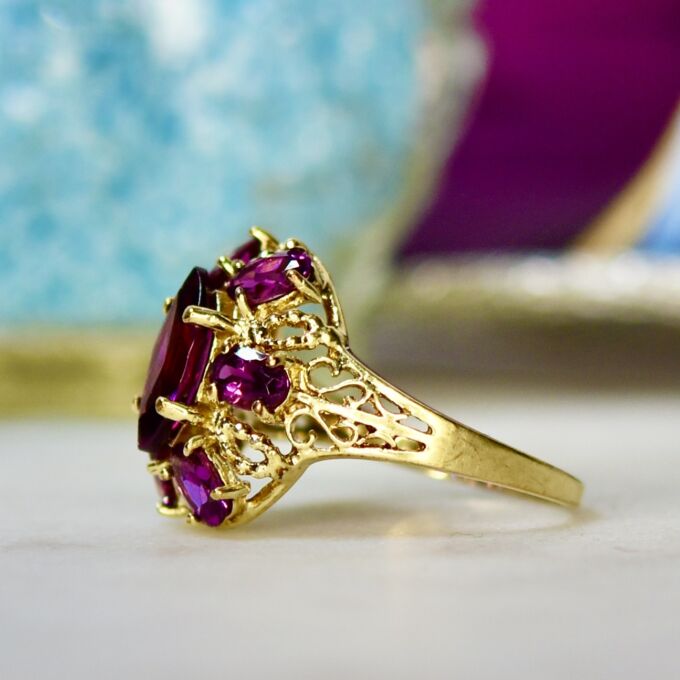 Rhodolite Garnet Cluster Ring in 10ct Gold