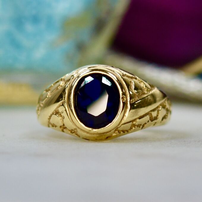 Synthetic Blue Sapphire Ring in 9ct Gold