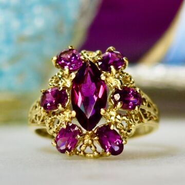 Rhodolite Garnet Cluster Ring in 10ct Gold