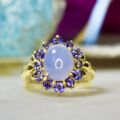 Chalcedony & Iolite Cluster Ring in 14ct Gold