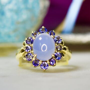 Chalcedony & Iolite Cluster Ring in 14ct Gold