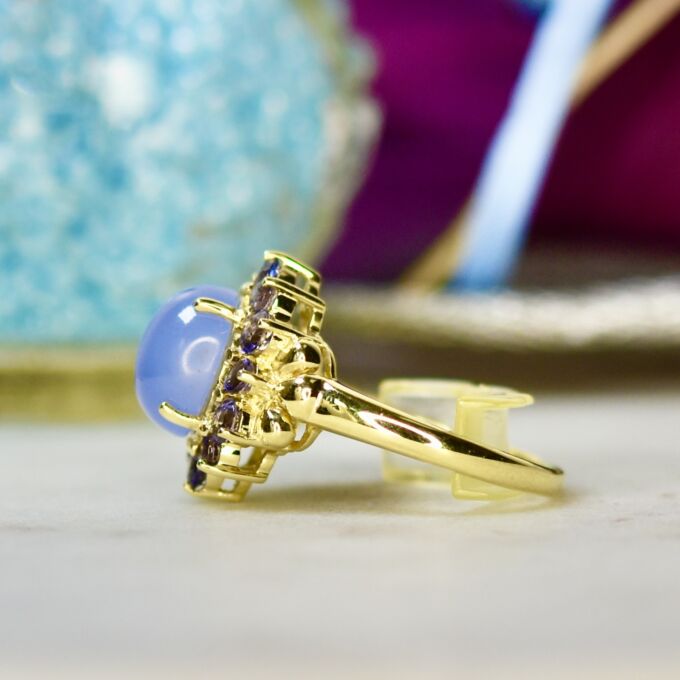 Chalcedony & Iolite Cluster Ring in 14ct Gold