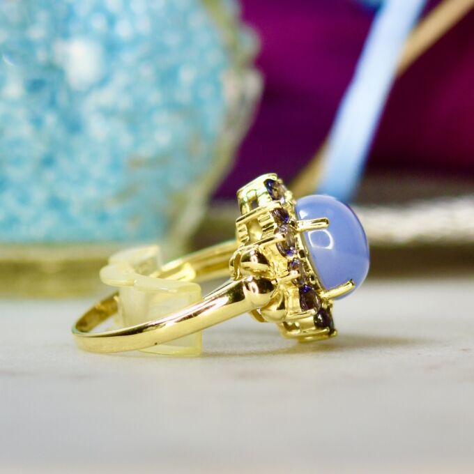 Chalcedony & Iolite Cluster Ring in 14ct Gold
