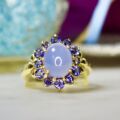 Chalcedony & Iolite Cluster Ring in 14ct Gold