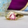 Trillion Pink Tourmaline & Diamond Ring in 14ct Gold