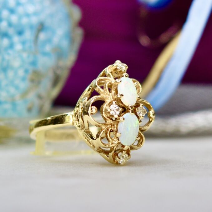 Opal & Diamond Ring in 14ct Gold