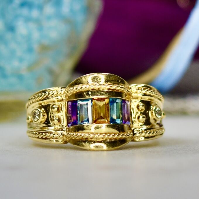 Ornate Multi Stone Ring in 14ct Gold
