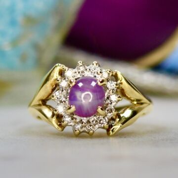 Synthetic Star Sapphire Ring in 14ct Gold