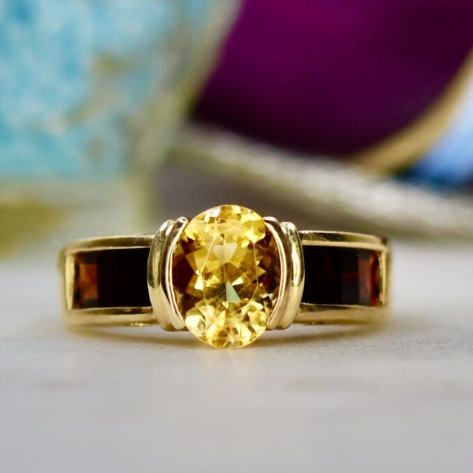 Citrine & Garnet Ring in 14ct Gold