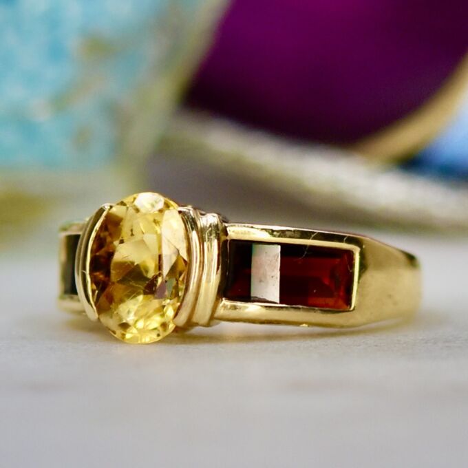 Citrine & Garnet Ring in 14ct Gold