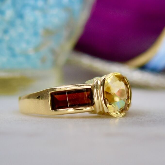 Citrine & Garnet Ring in 14ct Gold