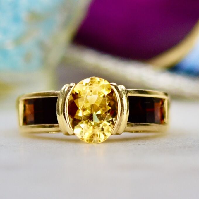 Citrine & Garnet Ring in 14ct Gold