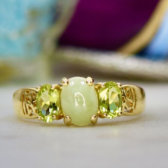 Jadeite & Peridot Ring in 14ct Gold