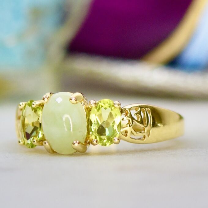 Jadeite & Peridot Ring in 14ct Gold