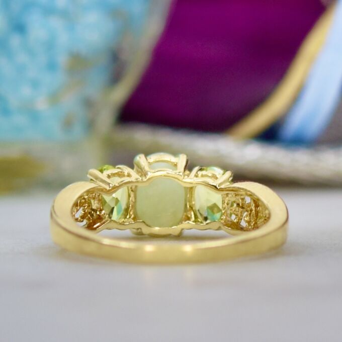 Jadeite & Peridot Ring in 14ct Gold