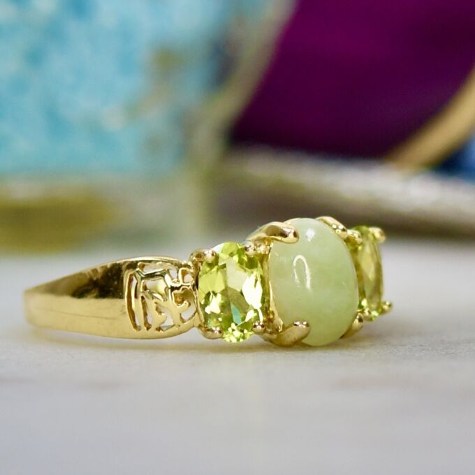 Jadeite & Peridot Ring in 14ct Gold
