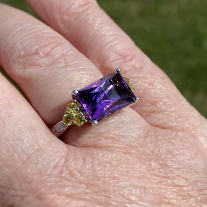 Fancy Amethyst, Sapphire & Diamond Ring in 18ct White Gold